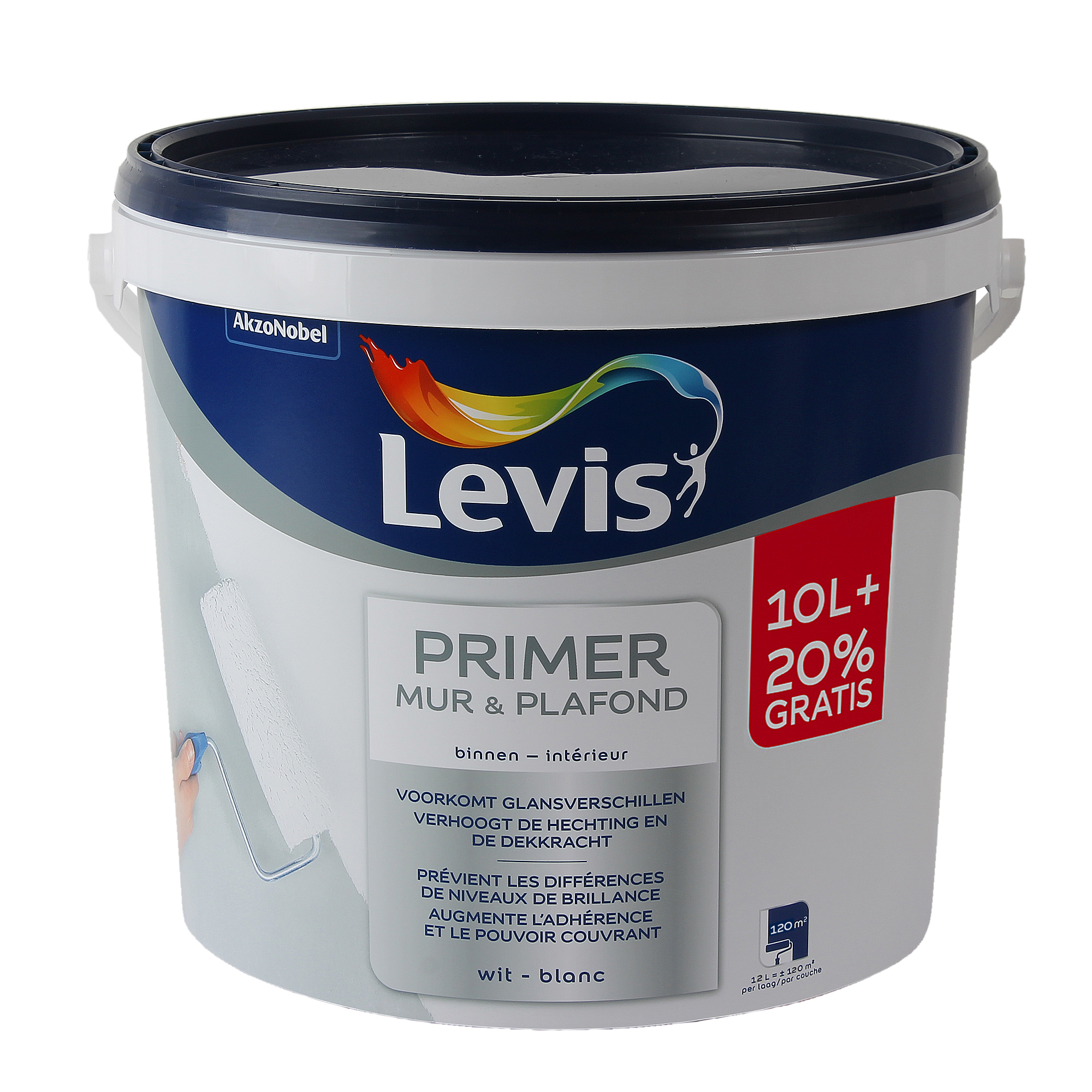 Primer muur & plafond Levis wit 10L+20% GRATIS