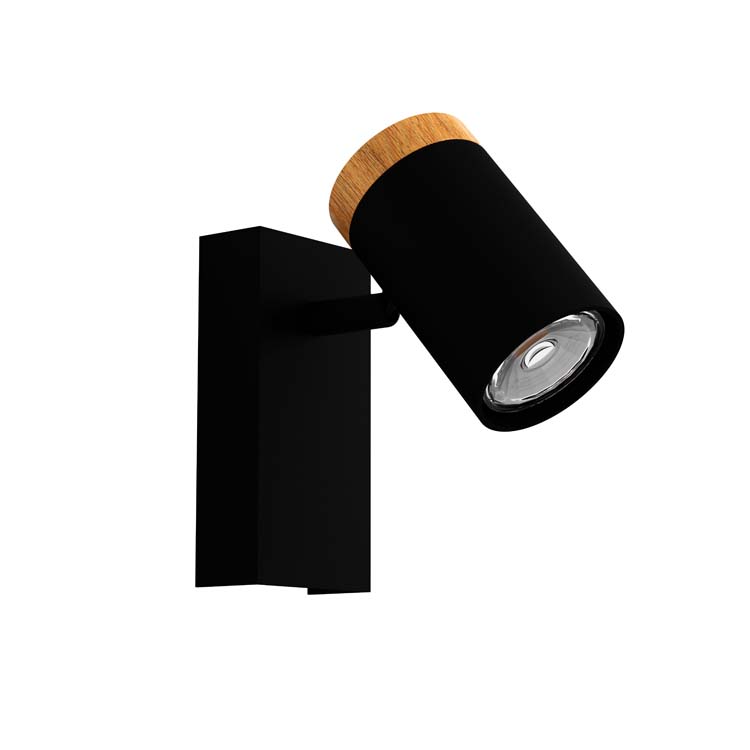 Opbouwspot - aluminium - dimbaar - GU10 - 1x4.5W - incl lamp - zwart/hout - 345 lumen - 3000K