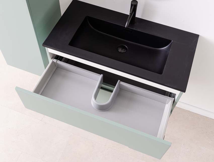 Meuble de salle de bain Truman gris-vert 900 mm lavabo noir mat