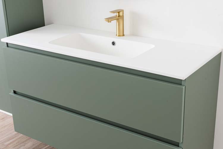 Meuble de salle de bain Dotan eucalyptus vert 120 cm lavabo blanc mat