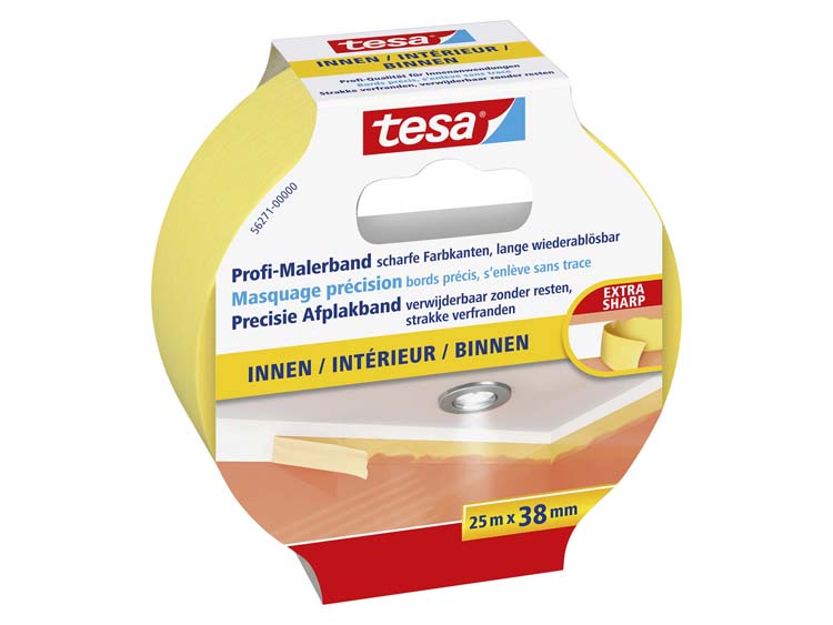 Tesa afplaktape binnen 25m x 38mm geel