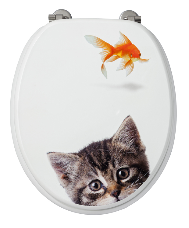 Siège de toilette Chat-Poisson blanc