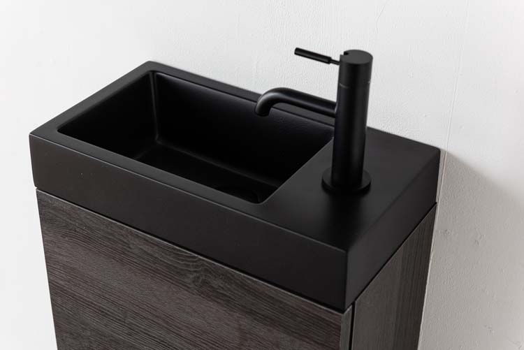 Meuble Dotan chêne foncé lavabo noir mat