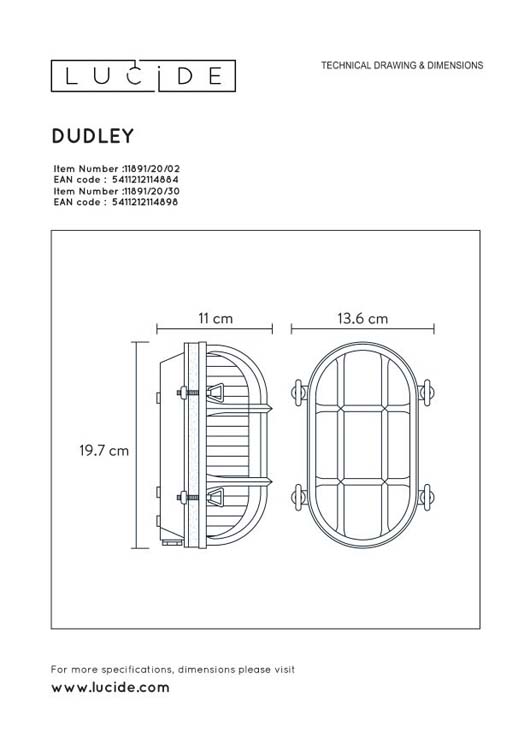 Lucide DUDLEY - Applique murale Extérieur - 1xE27 - IP65 - Noir