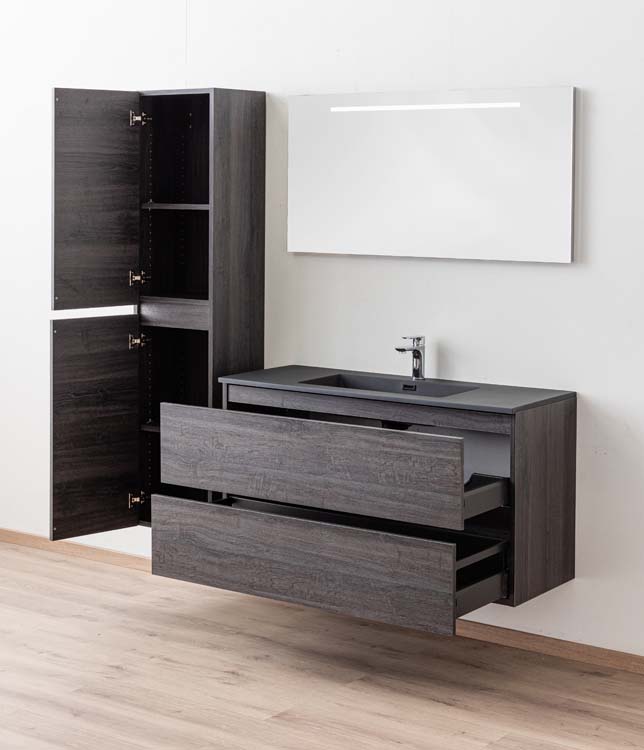 Meuble de salle de bain Dotan chêne foncé 1200 mm  lavabo mat noir