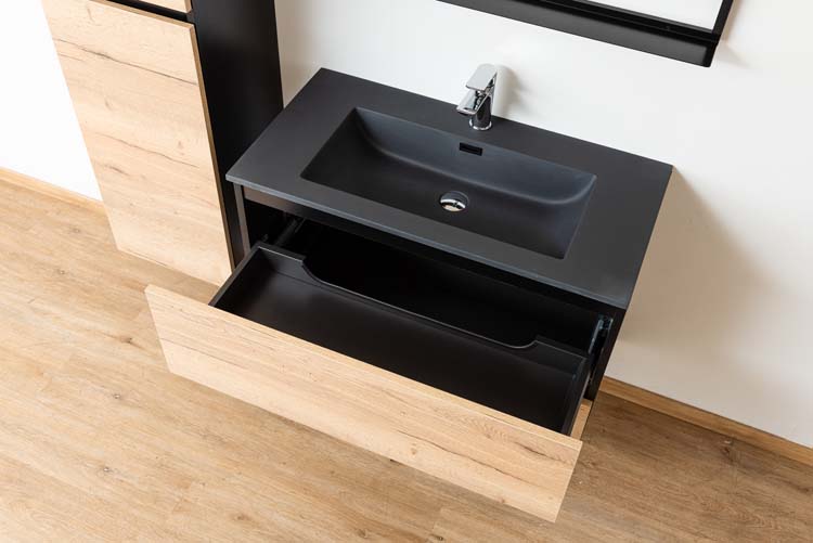 Meuble de salle de bain Dotan chêne chêne/noir 900 mm lavabo mat noir