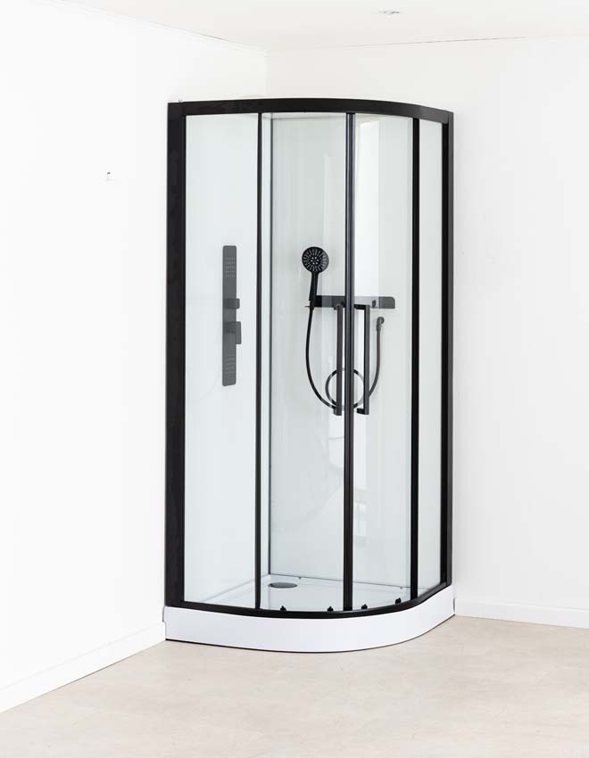 Cabine de douche Phoebe quart de rond noir/blanc avec porte coulissante 90x90x217cm