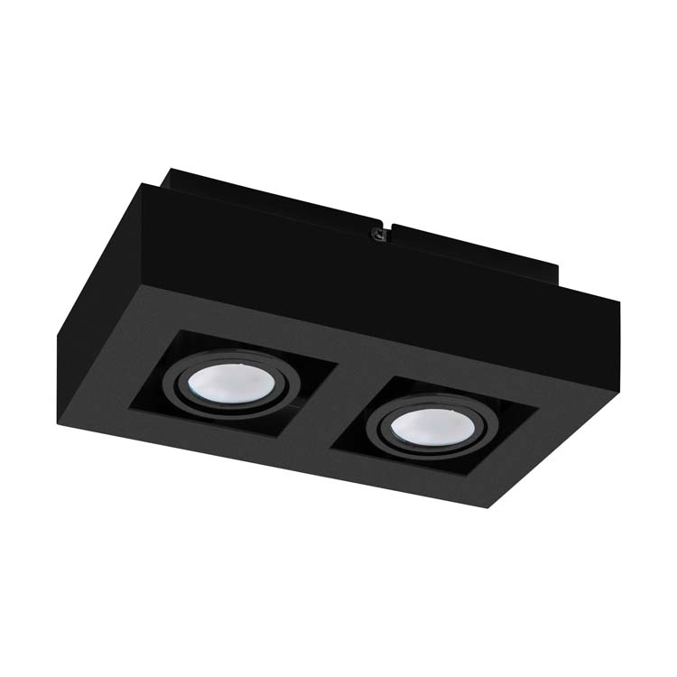 Spot plafond - aluminium - dimmable - GU10 - 2x5W - lampe incl - noir - 345 lumen - 3000K