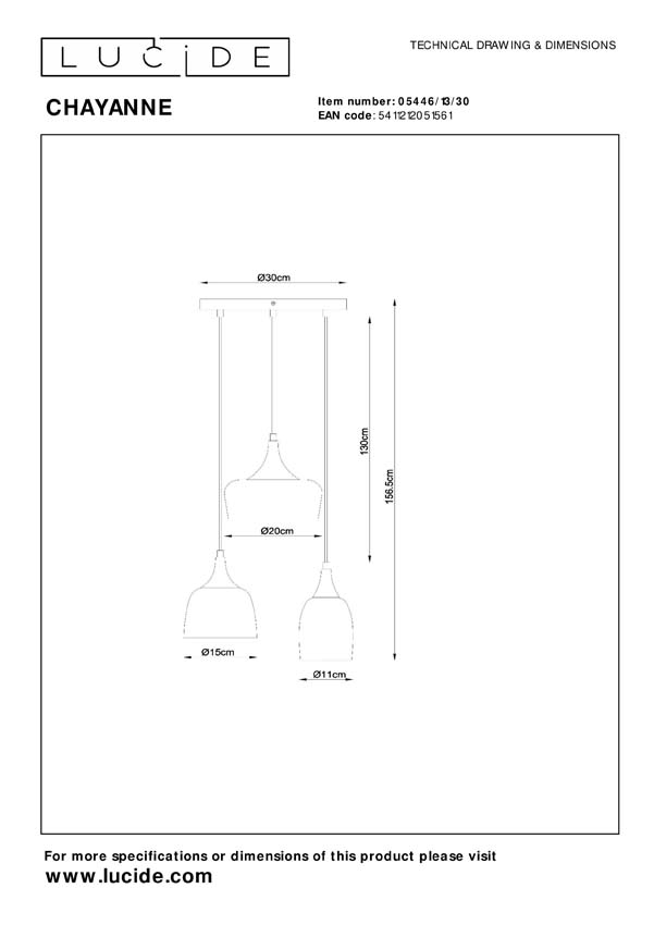 Lucide CHAYANNE - Suspension - 3xE14 - Noir