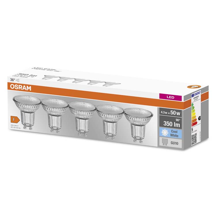 Lampe led Osram GU10 spot 4,3W 350LM Blanc neutral 5 pièces