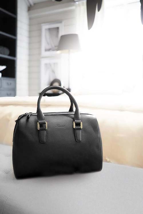 Luxe lederen handtas Flamant Bowling Bag zwart