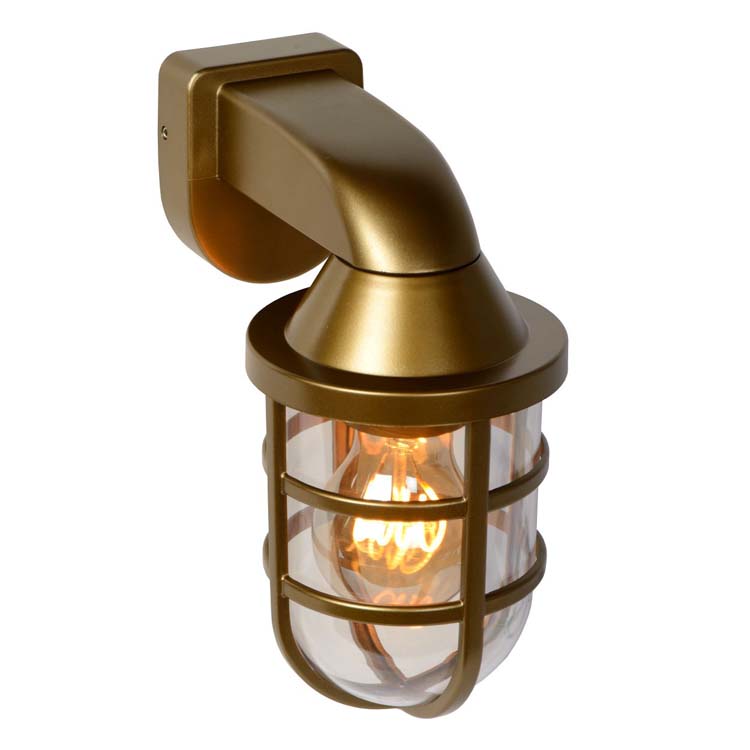 Lucide LEWIS - Wandlamp Binnen/Buiten - 1xE27 - IP44 - Mat Goud / Messing