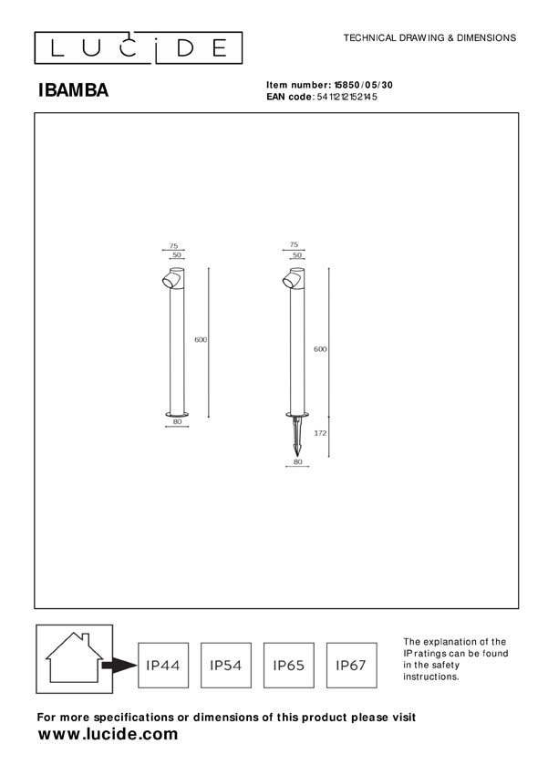 Lucide IBAMBA - Borne extérieur - LED - 1x6W 3000K - IP65 - Noir