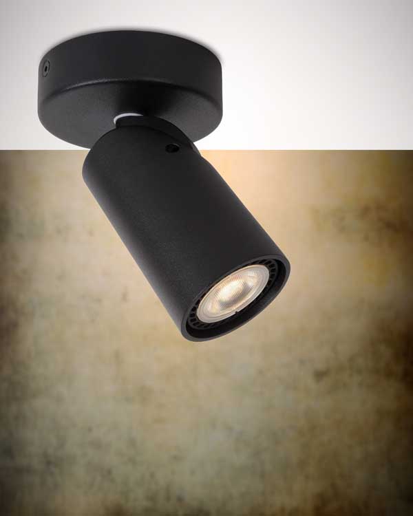 Lucide XYRUS - Plafondspot - Ø 9 cm - LED Dim to warm - GU10 - 1x5W 3000K/2200K - Zwart