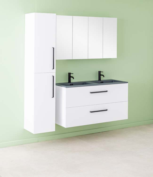 Meuble de salle de bain Bison laqué blanc mat 1200 mm lavabo ciment