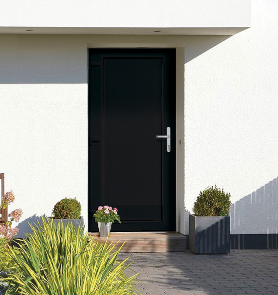 Porte extérieure pvc noire/blanche 980 x 2180 mm panneau plein G out