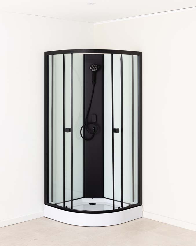 Cabine de douche Payton quart de rond noir/blanc avec porte coulissante 85x85x197.5cm