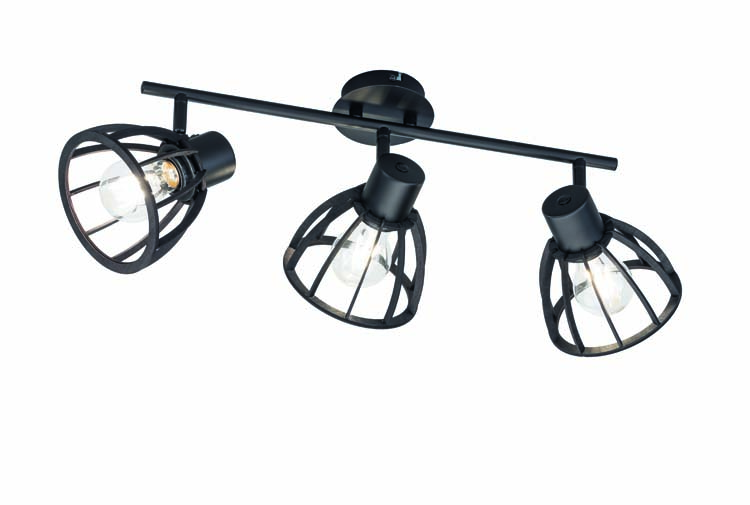 Opbouwspot zwart kooi 3xE27 excl lamp