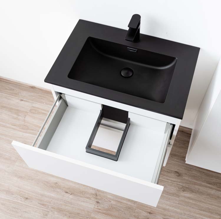 Meuble Pia blanc mat 700 mm lavabo noir