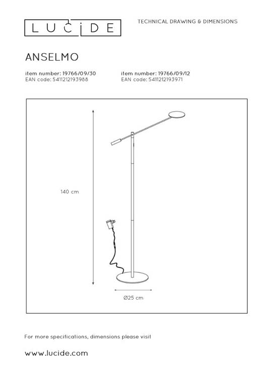 Lucide ANSELMO - Leeslamp - LED Dimb. - 1x9W 3000K - Mat chroom