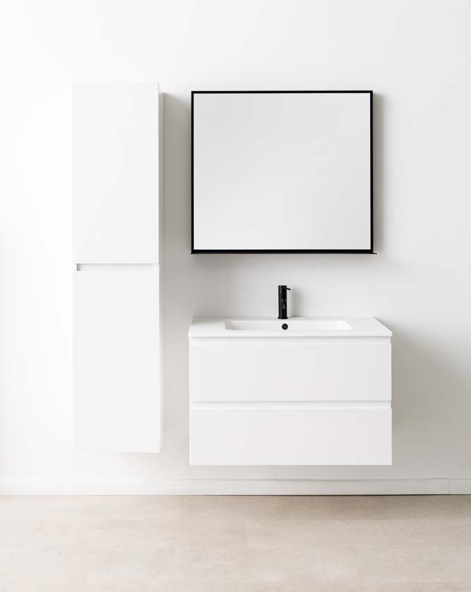 Meuble de salle de bain Tibo gris 900 mm lavabo blanc mat