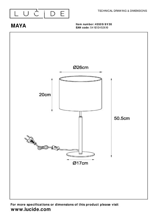 Lucide MAYA - Lampe de table - Ø 26 cm - 1xE27 - Crème