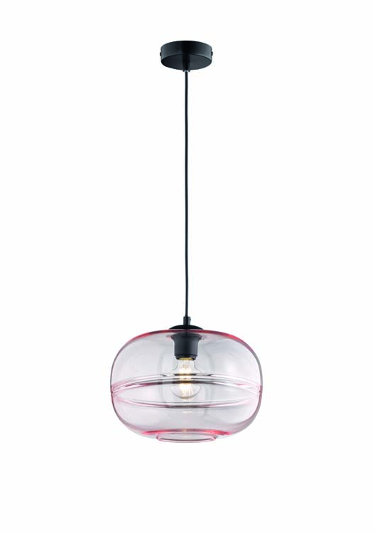 Hanglamp zwart glas roze excl lamp 1xE27 diam 29.5cm