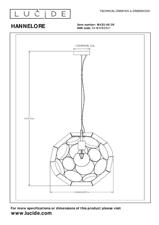 Lucide HANNELORE - Suspension - Ø 40 cm - 1xE27 - Noir