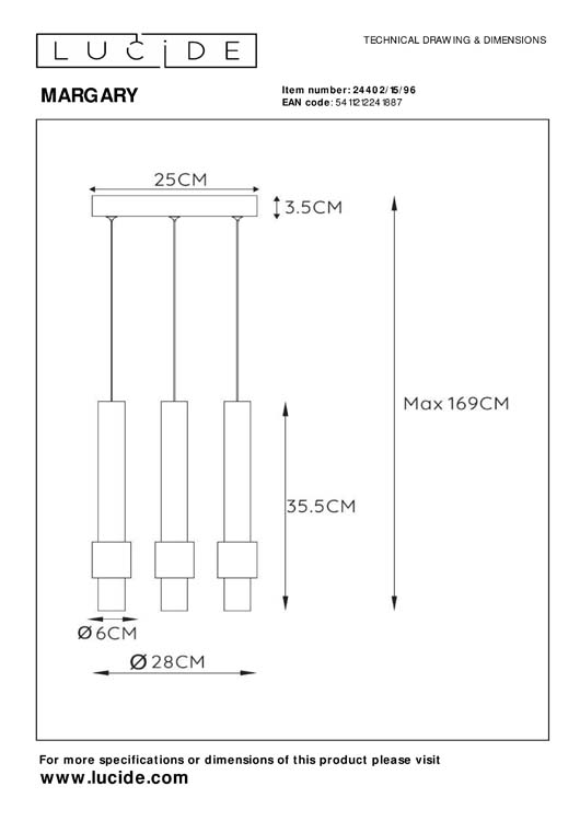 Lucide MARGARY - Suspension - Ø 28 cm - LED Dim. - 3x4W - Café