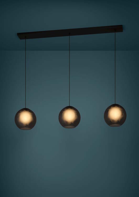 Lampe suspendue noir-gris fume 3xE27