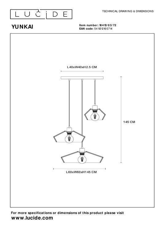 Lucide YUNKAI - Hanglamp - Ø 60 cm - 3xE27 - Licht hout