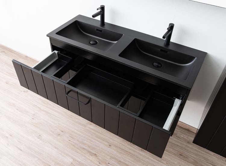 Meuble de salle de bain Jesper noir mat 1200 mm avec poignée noire