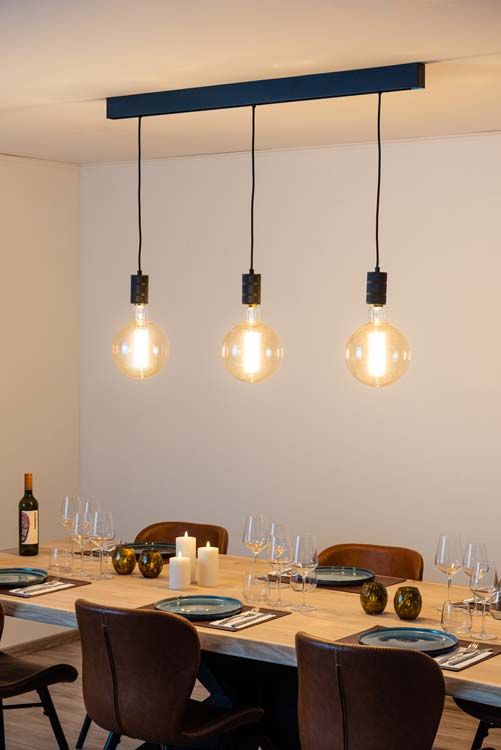 Railverlichting design Béa zwart set 1,2m 3 pendels E27 3x8W