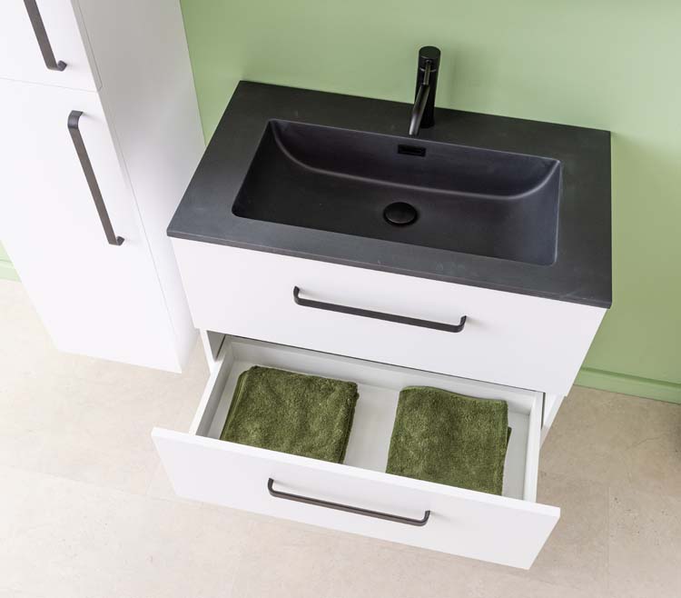 Meuble de salle de bain Bison laqué blanc mat 800 mm lavabo noir